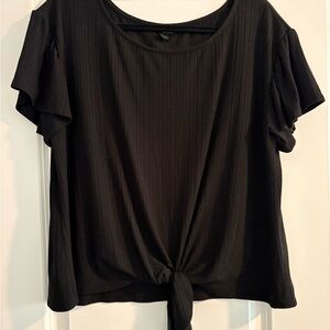 W5 Elegant Black Tie-Front Tee